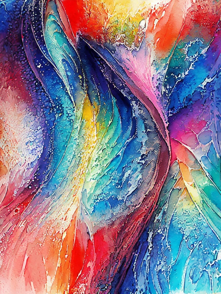 (masterpiece, top quality, best quality,watercolor (medium),official art, beautiful and aesthetic:1.2),(1girl:1.3), (fractal art:1.3),upper body, from side, looking at viewer,patterns,(rainbow color Hair,colorful hair,half blue and half pink hair:1.2),water,liquid, cloud,colorful, starry,stars,