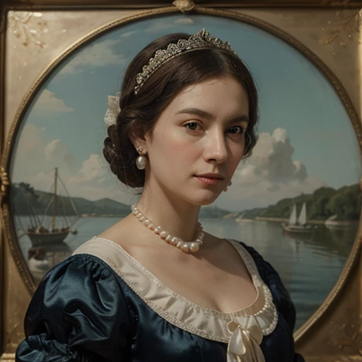 Ultra realistic photo of historical painting Madame do Lago as pearl lady