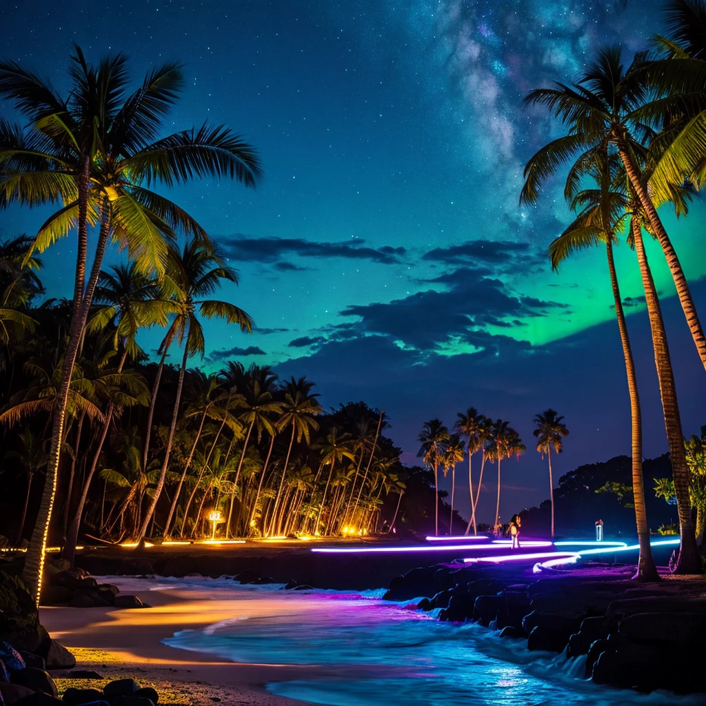 Tropical night summer Neon Light busy Coastal
