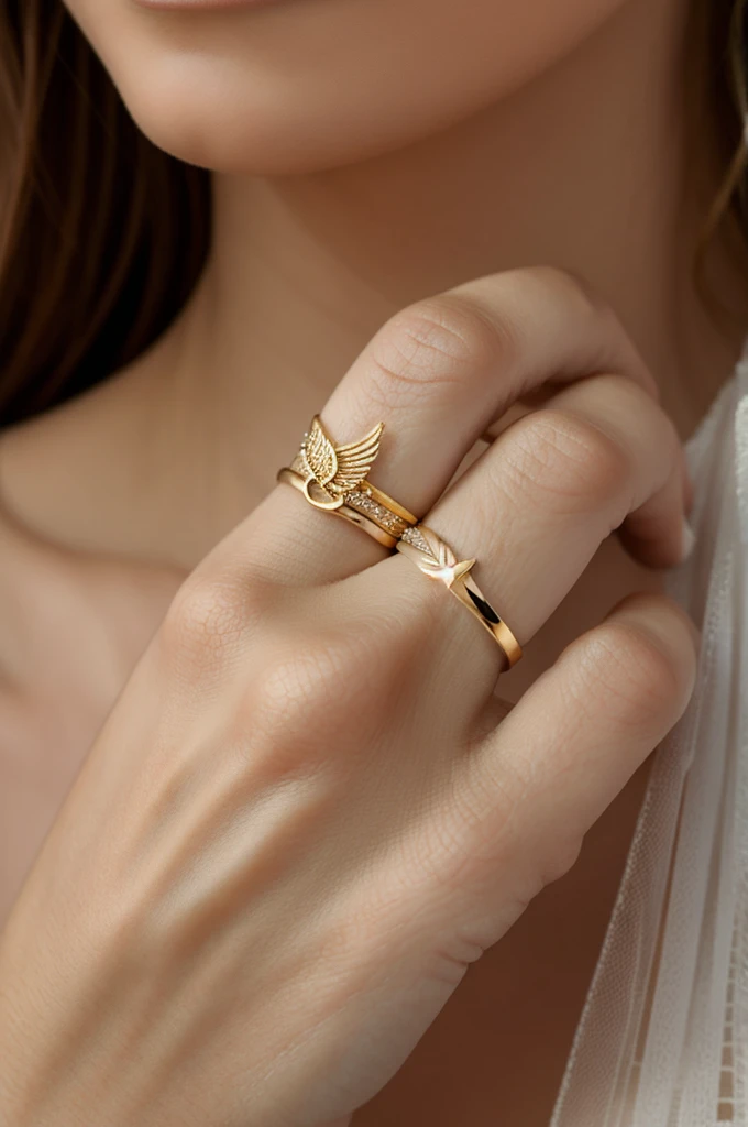 Wedding rings, in gold and with angel wings engraved on them