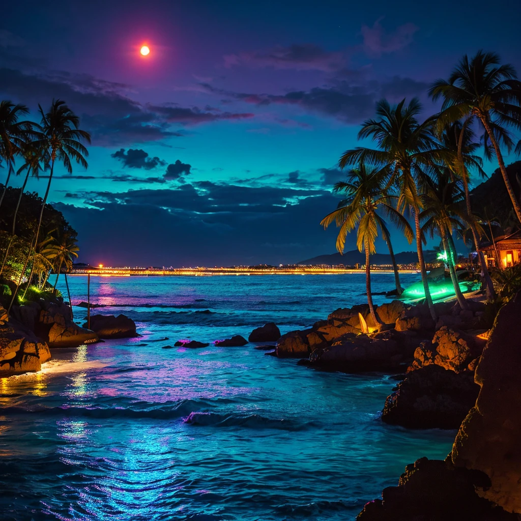 Tropical night summer Neon Light busy Coastal