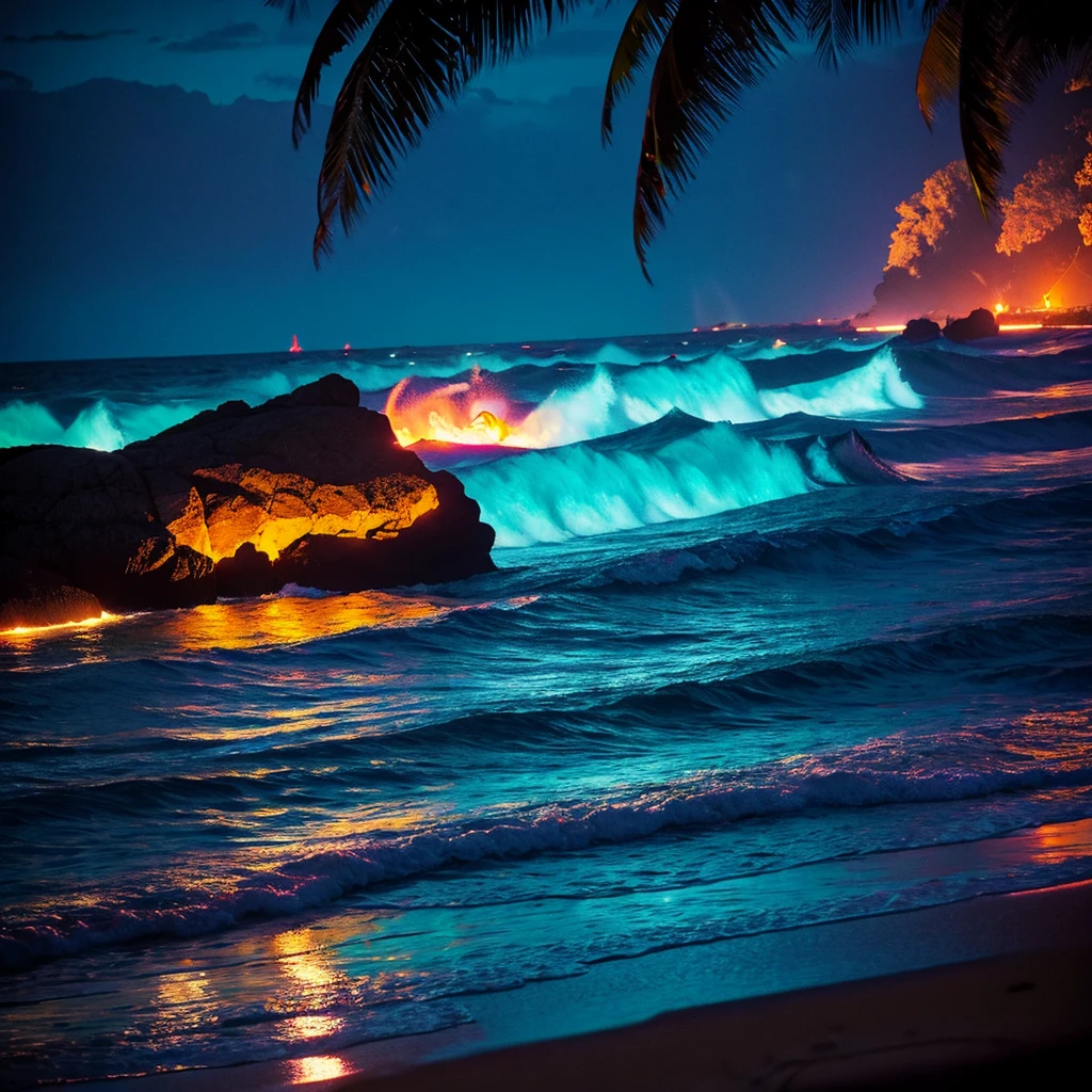 Tropical night summer Neon Light busy Coastal