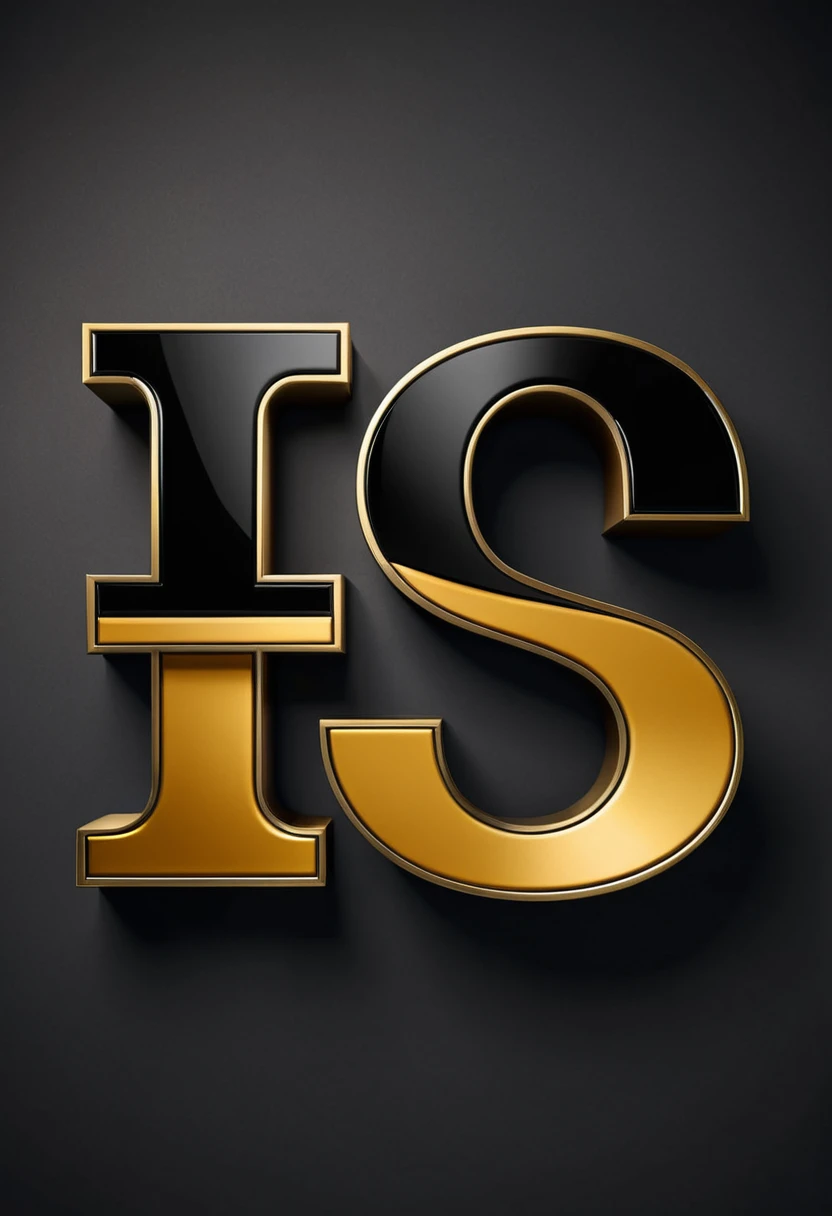 Create a logo with the letters "RS", WITH the colors black and gold, 3d.
