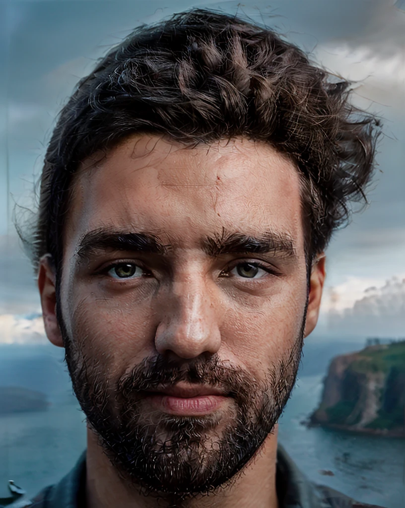 breathtaking selfie (Fares Fares) on a cliff, Fjords in background, award winning, professional, studio light, natural lighting, 4k uhd, dslr, soft lighting, high quality, Fujifilm XT3