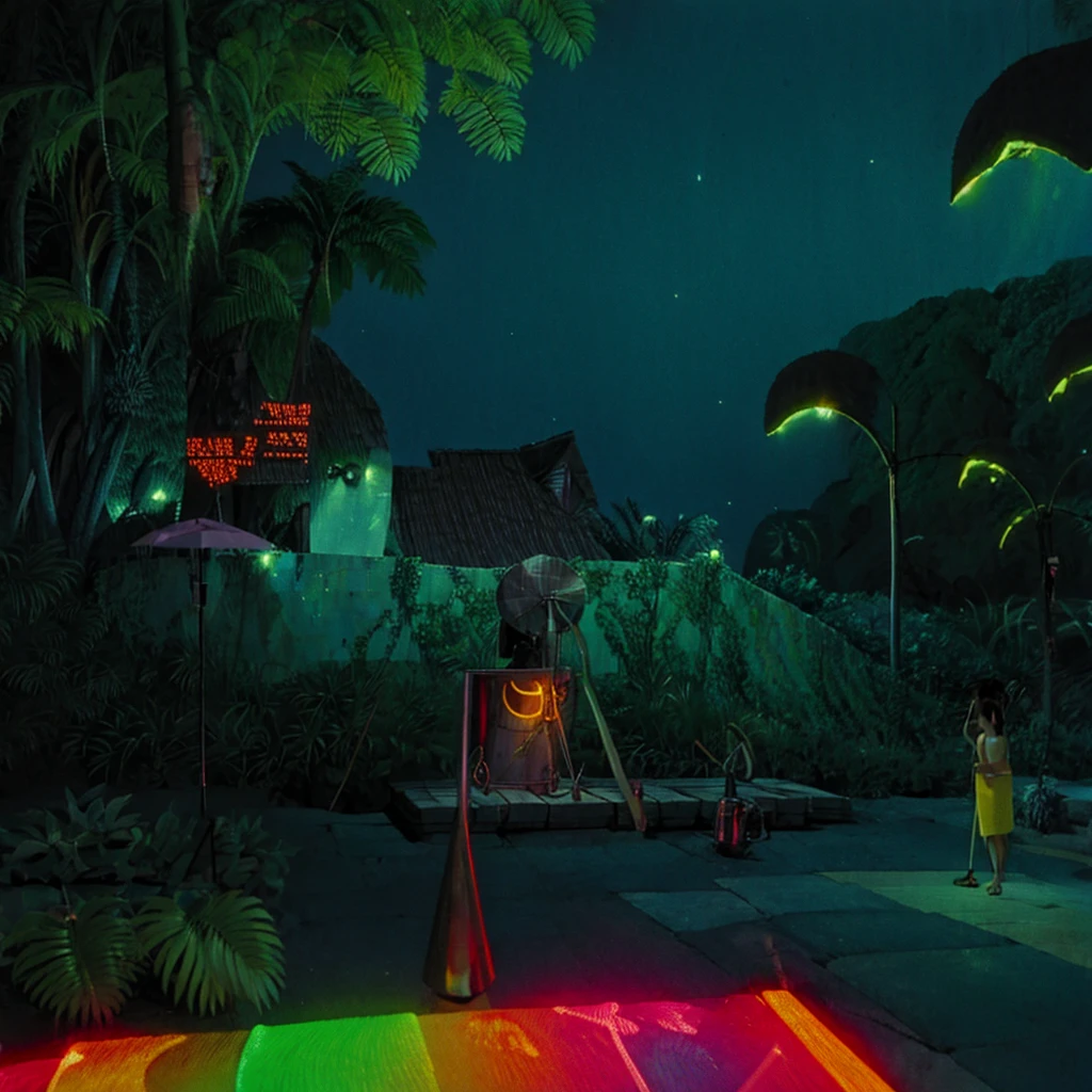 Tropical night summer Neon Light busy