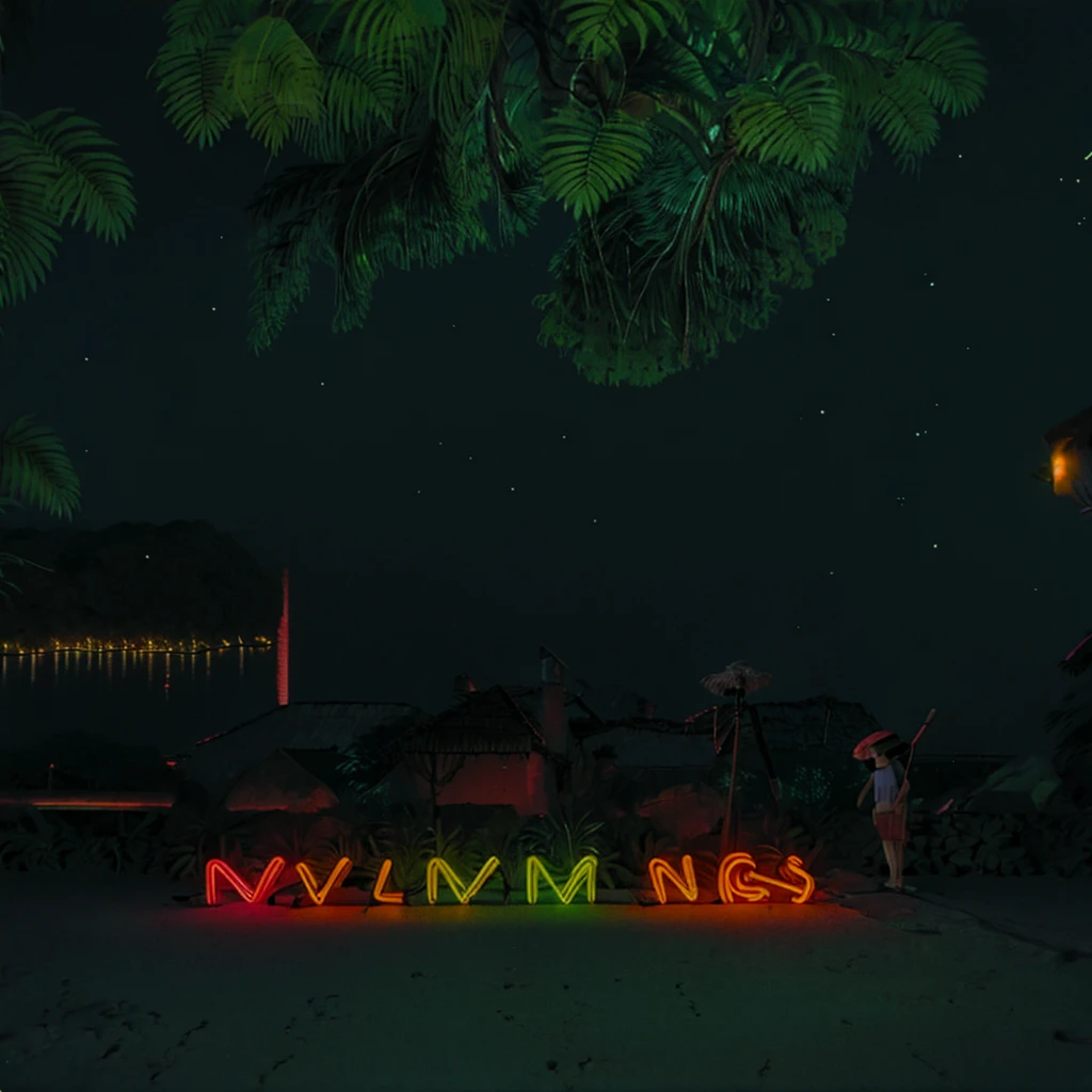 Tropical night summer Neon Light busy
