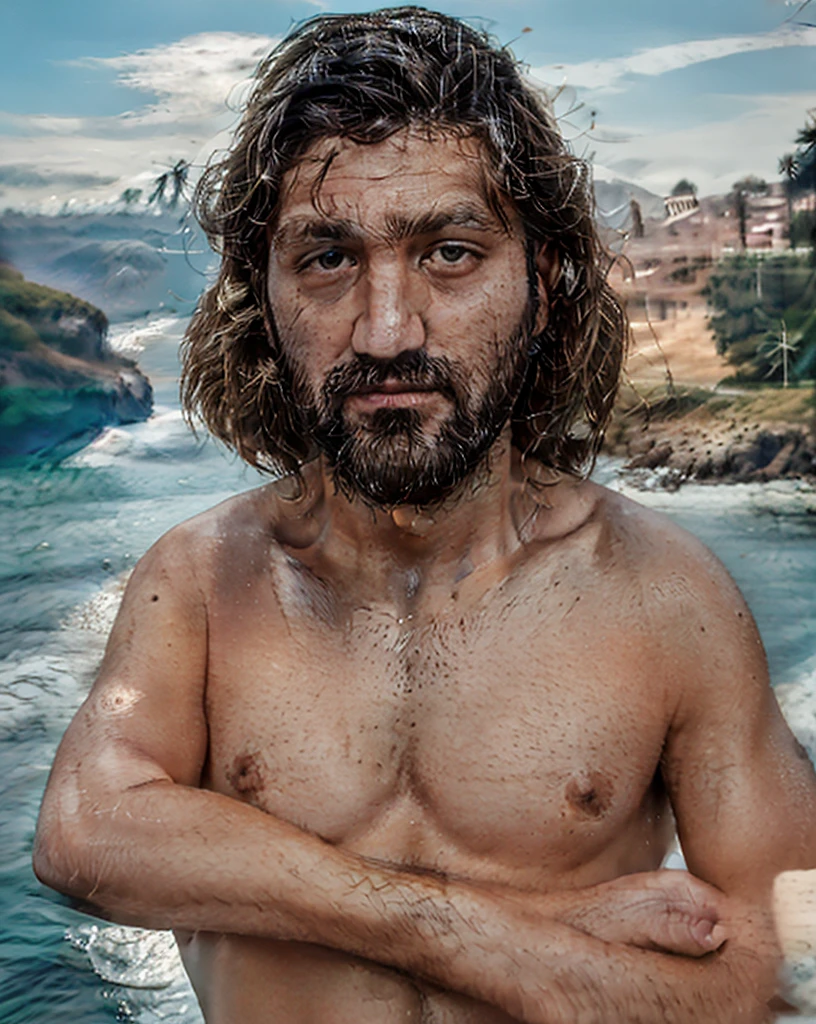 breathtaking selfie (Fares Fares) on a cliff, Fjords in background, award winning, professional, studio light, natural lighting, 4k uhd, dslr, soft lighting, high quality, Fujifilm XT3