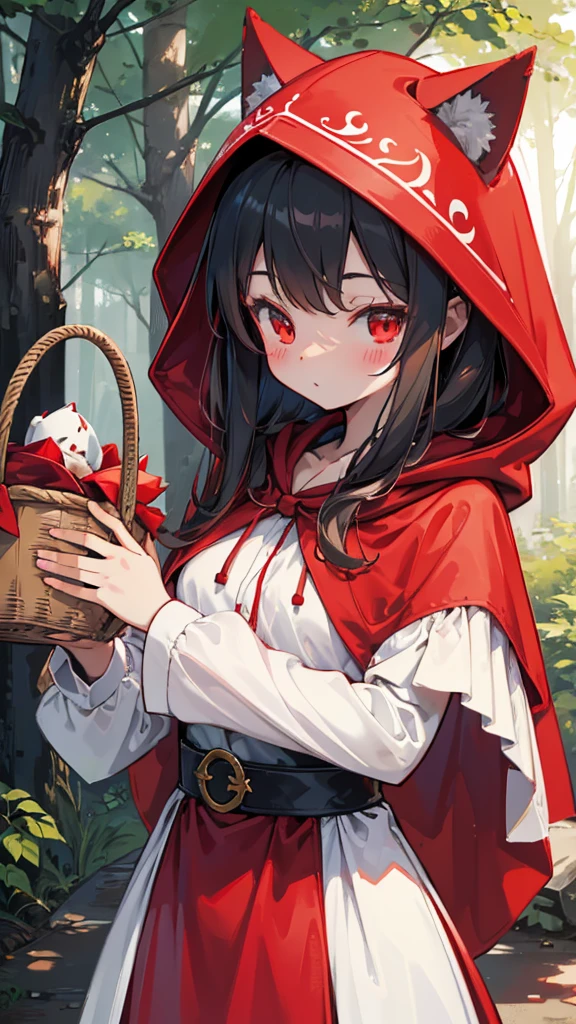 grace，Cool girl，Handsome girl，little Red Riding Hood，Red Cape，Red hood斗篷，Forest Background，Forest Background，Hooded girl with a basket，Wave Girl，Wolf Ear Girl，Wolf Ear Hood，Red hood，Close-up above the waist