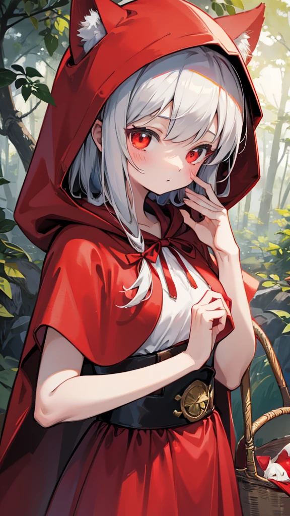 grace，Cool girl，Handsome girl，little Red Riding Hood，Red Cape，Red hood斗篷，Forest Background，Forest Background，Hooded girl with a basket，Wave Girl，Wolf Ear Girl，Wolf Ear Hood，Red hood，Close-up above the waist