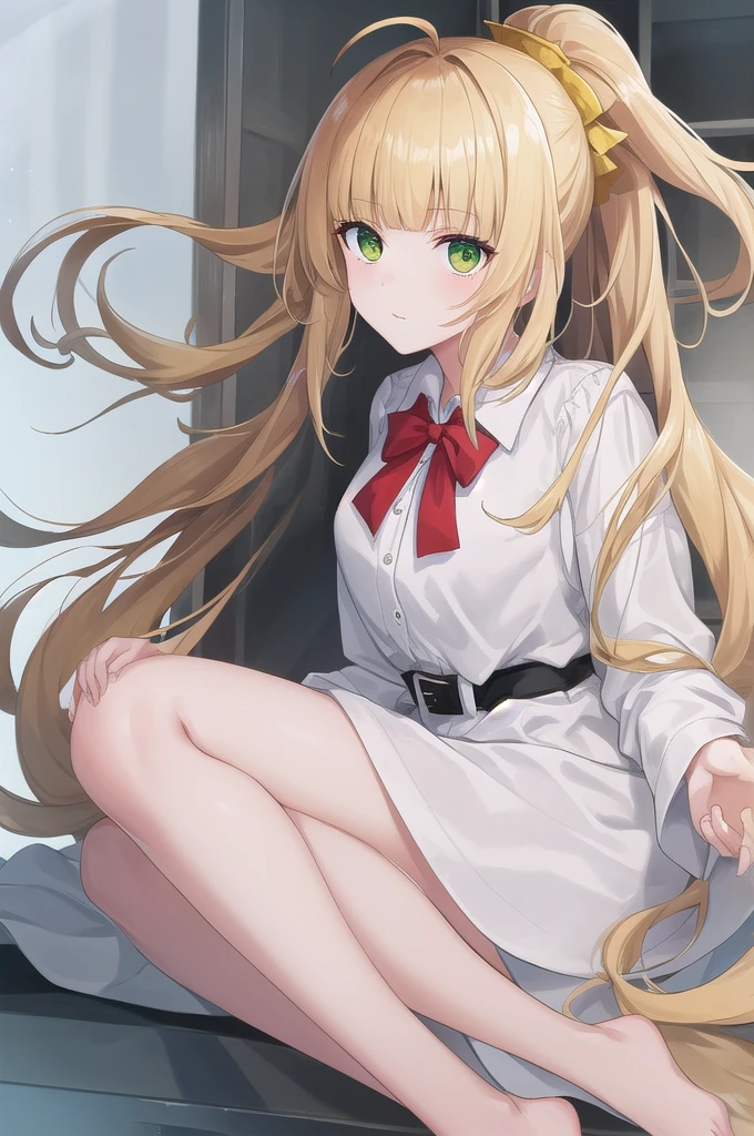 score_9, score_8_superior, score_7_superior, sauce_anime,
One girl, View your viewers, Portraiture,
Norn_Greyrat, bangs, Blonde, Long Hair, Yellow-green eyes, Ahoge, Side Lock, blunt bangs, Hair flap, Low Ponytail,
Long sleeve, Red bow tie, White shirt, , belt, ,
break masterpiece ,8k unity wallpaper,anime key visual,highest quality, High resolution,  (shape:0.8),anime coloring,
highly detailed face, detailed eyes,growing eyes,shiny skin,fine skin,white skin,dense skin,detailed hair,highly detailed legs,
perfect lighting, Detailed CG, 
(perfect hands, perfect anatomy),High resolution,
Break slender limbs, delicate curves, dainty hands,figure:0.8,