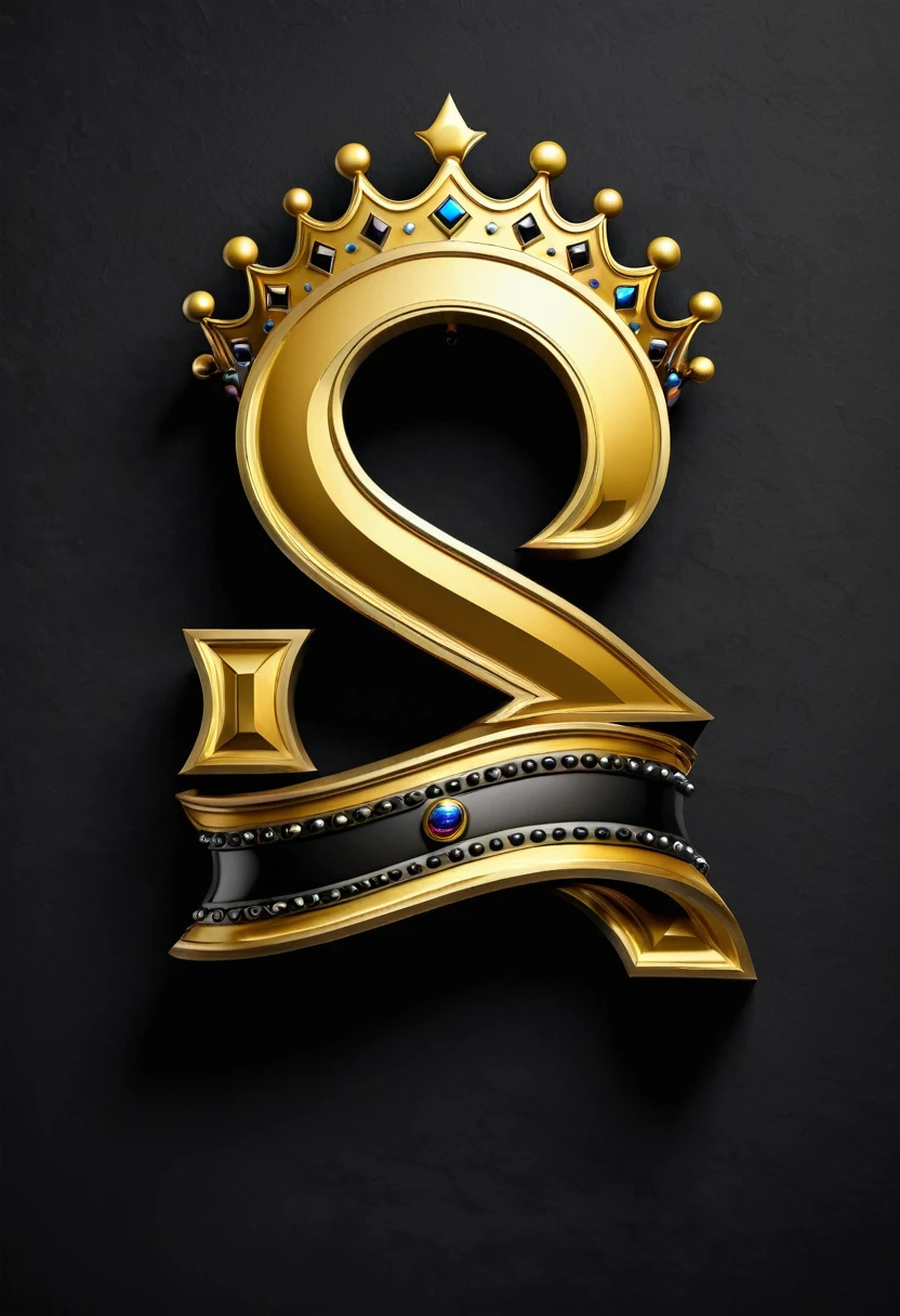Create a logo with the letters "R" and "S"(With a crown above the letters), WITH the colors black and gold, 3d, With bright letters and a dark background.
