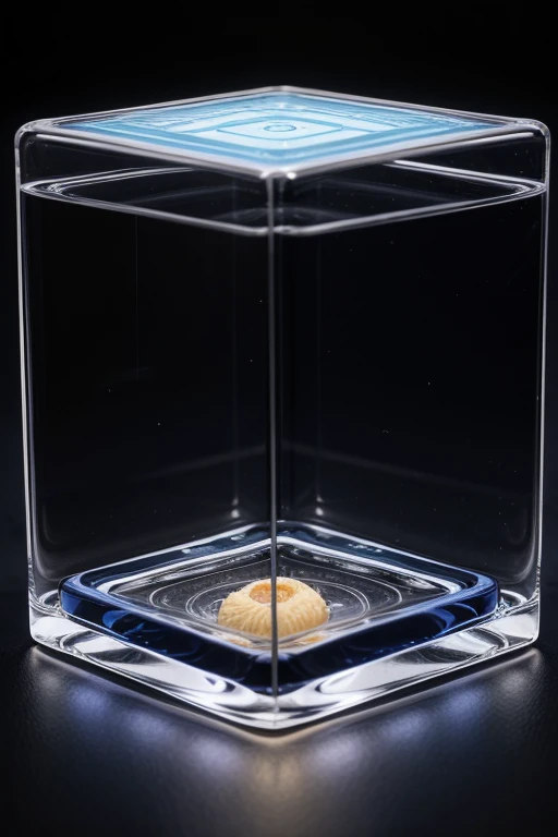 transparent square box with a petri dish inside