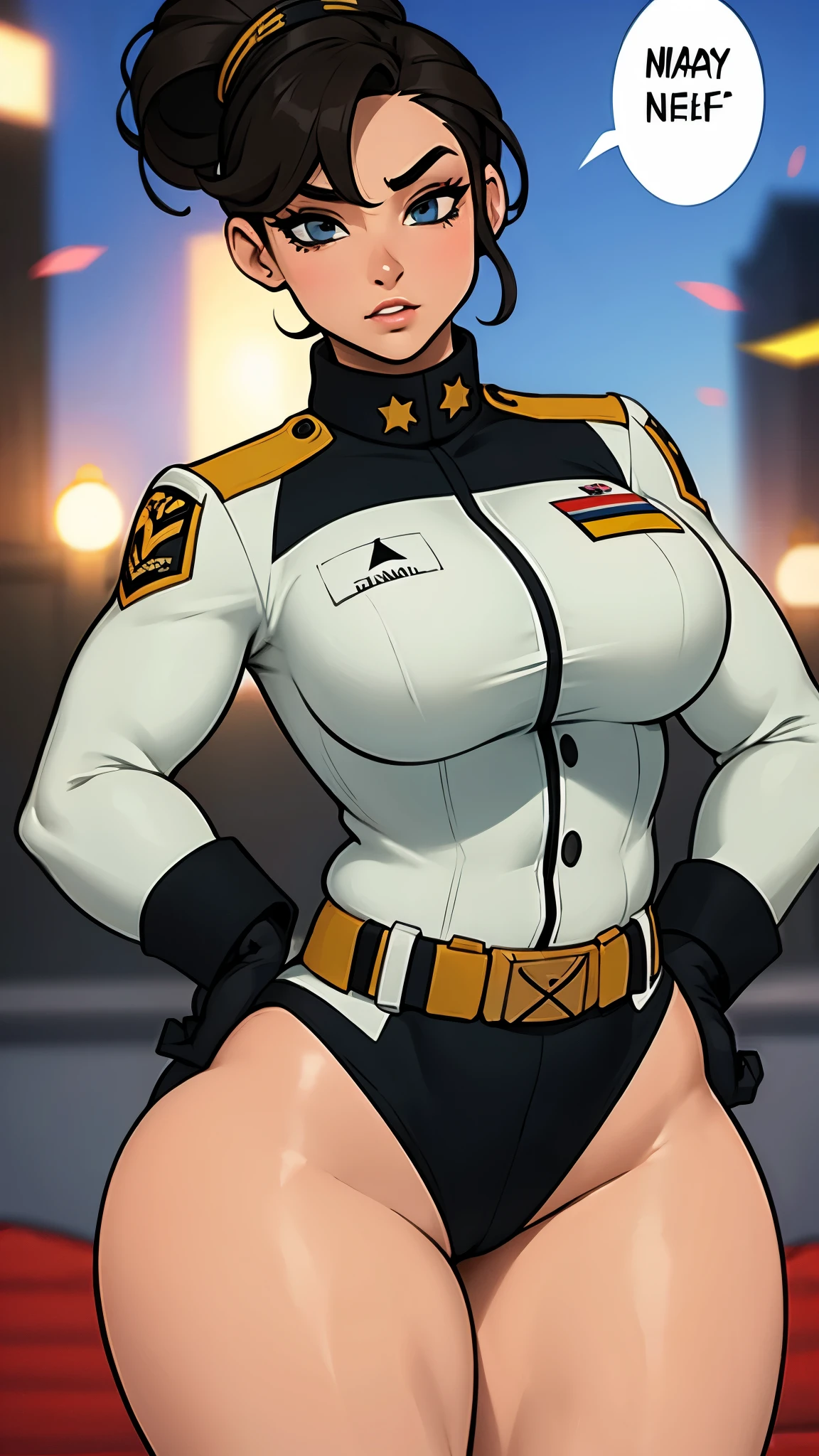 Military woman, curvy, athletic body, uniform 