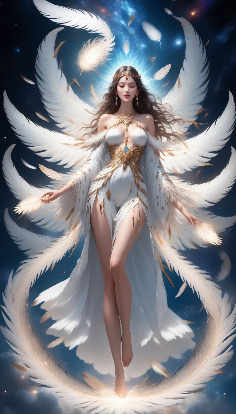 score_9, score_8_up, score_7_up, score_6_up, score_5_up, score_4_up, beautiful goddess, feather robe, space, divine effects