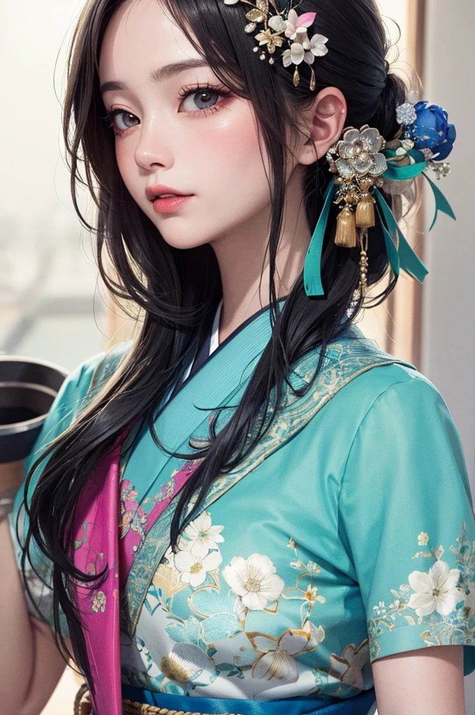 Masterpiece, Best Quality, 8K, Detailed Skin Texture, Detailed Cloth Texture, Beautiful Detail Face, Intricate Detail, Ultra Detailed, Portrait,Japanese girl、Harajuku style clothes、Neon coloured clothing