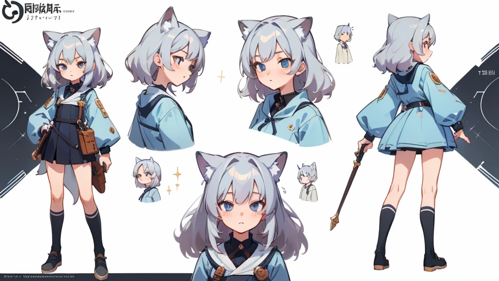 ((masterpiece, Highest quality)), ((tsurime)),Detailed face, Character Sheet, Full Body Lesbian, One girl,show,Full of details, Various poses and expressions, Very detailed, depth, A graceful wild fox girl with mostly silver hair, Sparkling eyes, Delicate skin, 青い髪のYouTuberCharacter Sheet, whole body, sexy