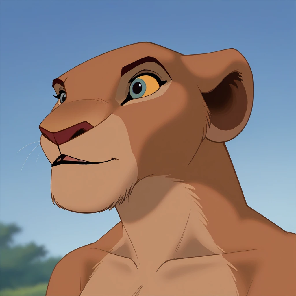 score_9,score_8_up,score_7_up, Nala from the lion king, Anthro, adult female lioness, blue eyes, yellow sclera, 