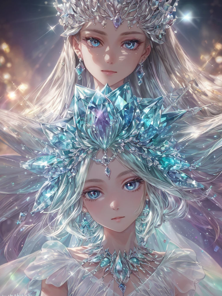 masterpiece, highest quality, figure, alexandrite eyes and hair, platinum earrings, Platinum Necklace, white dress, The Little Mermaid, cute, (dynamic lighting:1.2), cinematic lighting, delicate features, fine eyes, sharp pupils, realistic student, Depth of bounds written, Bokeh, sharp focus, (very detailed, bloom, shine:1.4), Many Small Gems