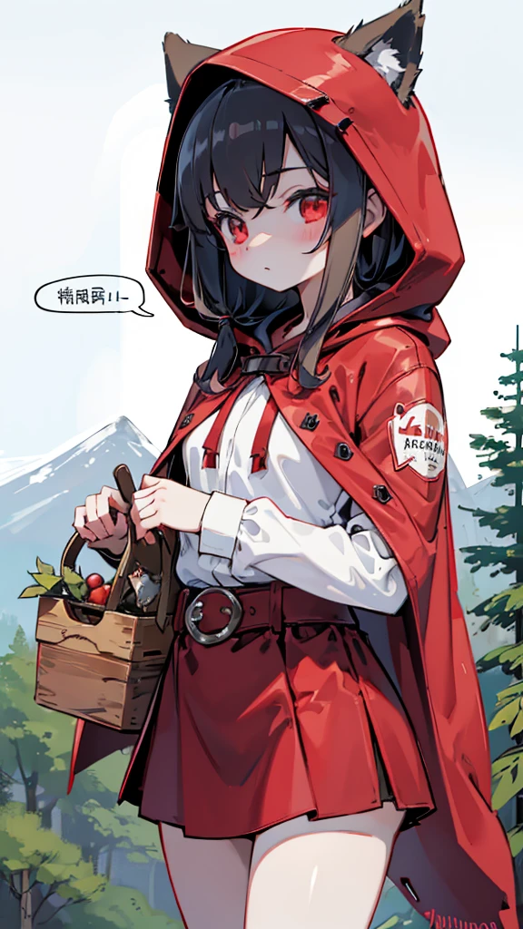 grace，Cool girl，Handsome girl，little Red Riding Hood，Red Cape，Red hood斗篷，Forest Background，Forest Background，Hooded girl with a basket，Wave Girl，Wolf Ear Girl，Wolf Ear Hood，Red hood，Close-up above the waist，Tight leather jacket，Shotgun，手持Shotgun，Hunter style girl