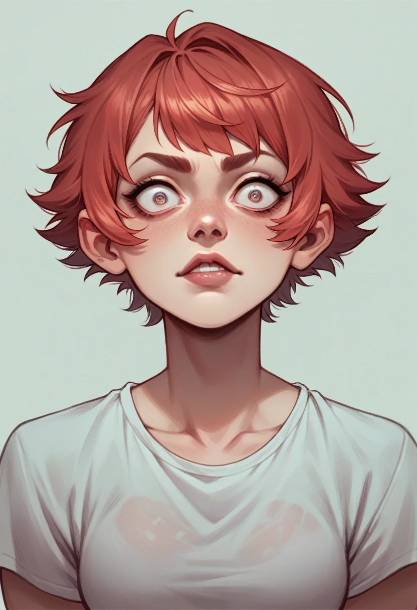 A -yeld giwith wide, sharp eyes, short hair, and a full lip Don't wear any clothes