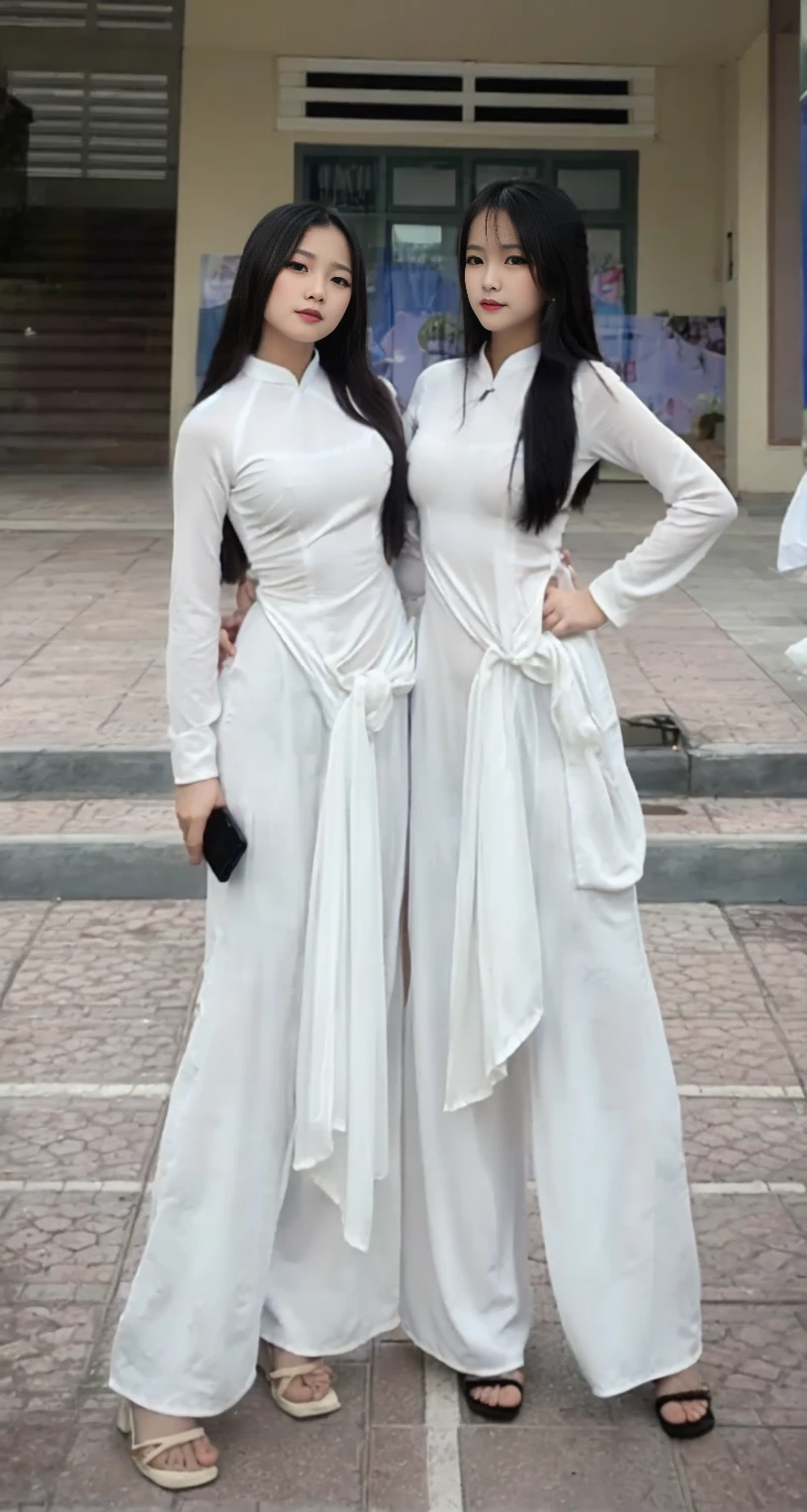 Seethrought ao dai, clearly visible underwear and body inside, see-through panties, see-through bra, Tuyet Linh, big breasts, big butt,