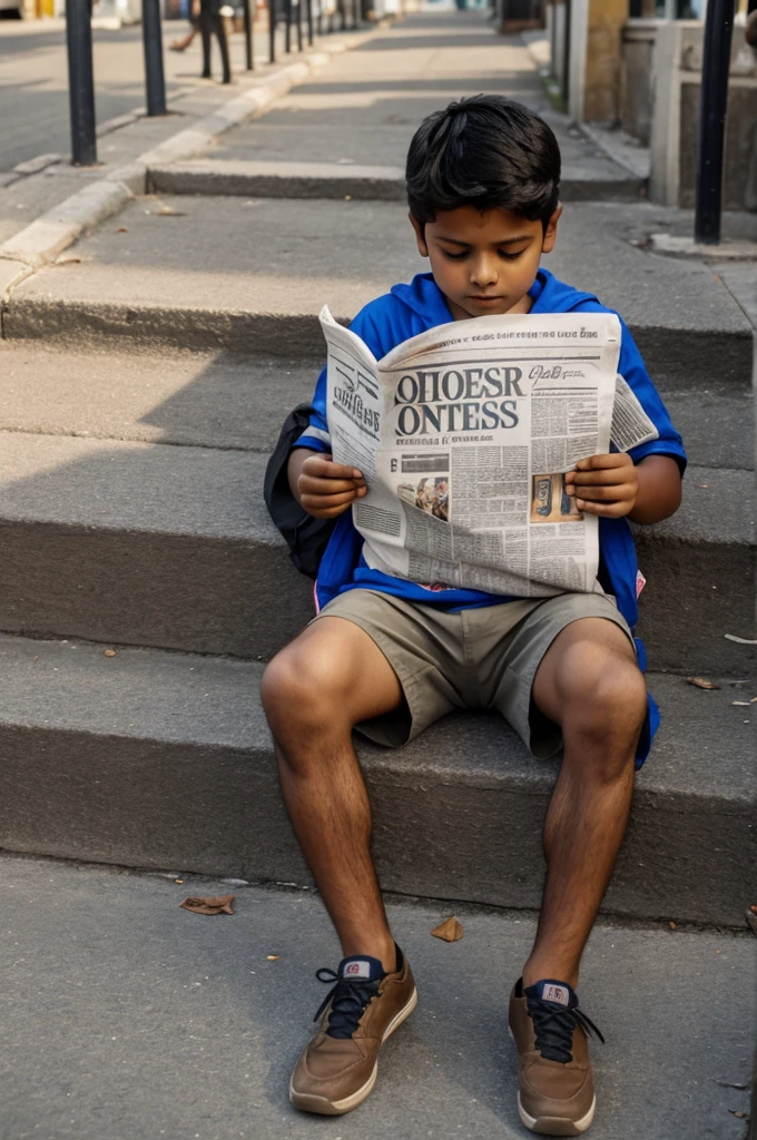 Indian boy sleeping on newspaper in the street