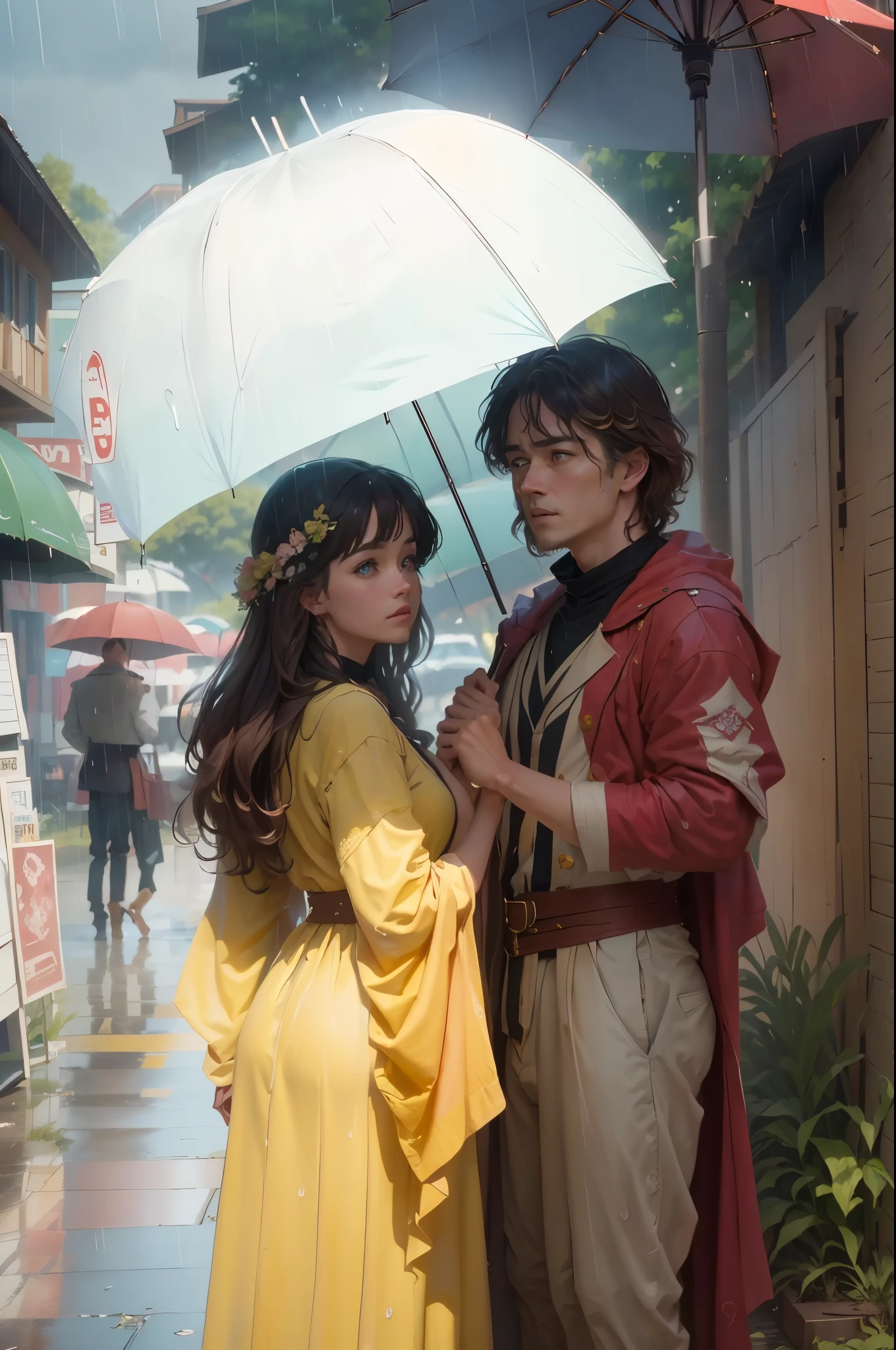 there is a man and woman standing under an umbrella in the rain, still from the movie, still from a movie, promotional movie still, highlight scene of the movie, still from movie, scene from live action movie, screenshot from a movie, still shot from movie, high drama, still from a live action movie, film still from the movie, 8 k movie still