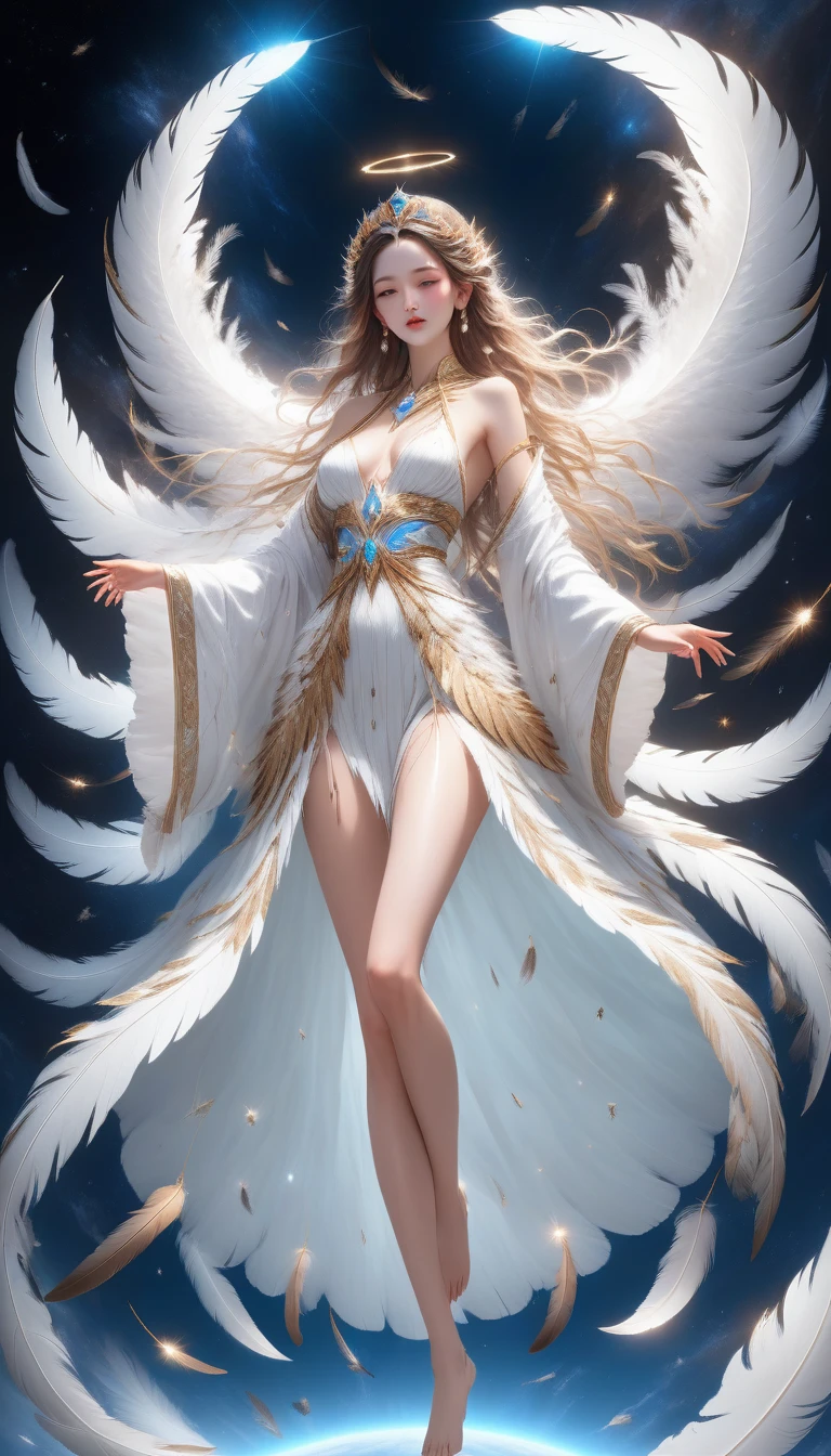 score_9, score_8_up, score_7_up, score_6_up, score_5_up, score_4_up, beautiful goddess, feather robe, space, divine effects, rating_safe