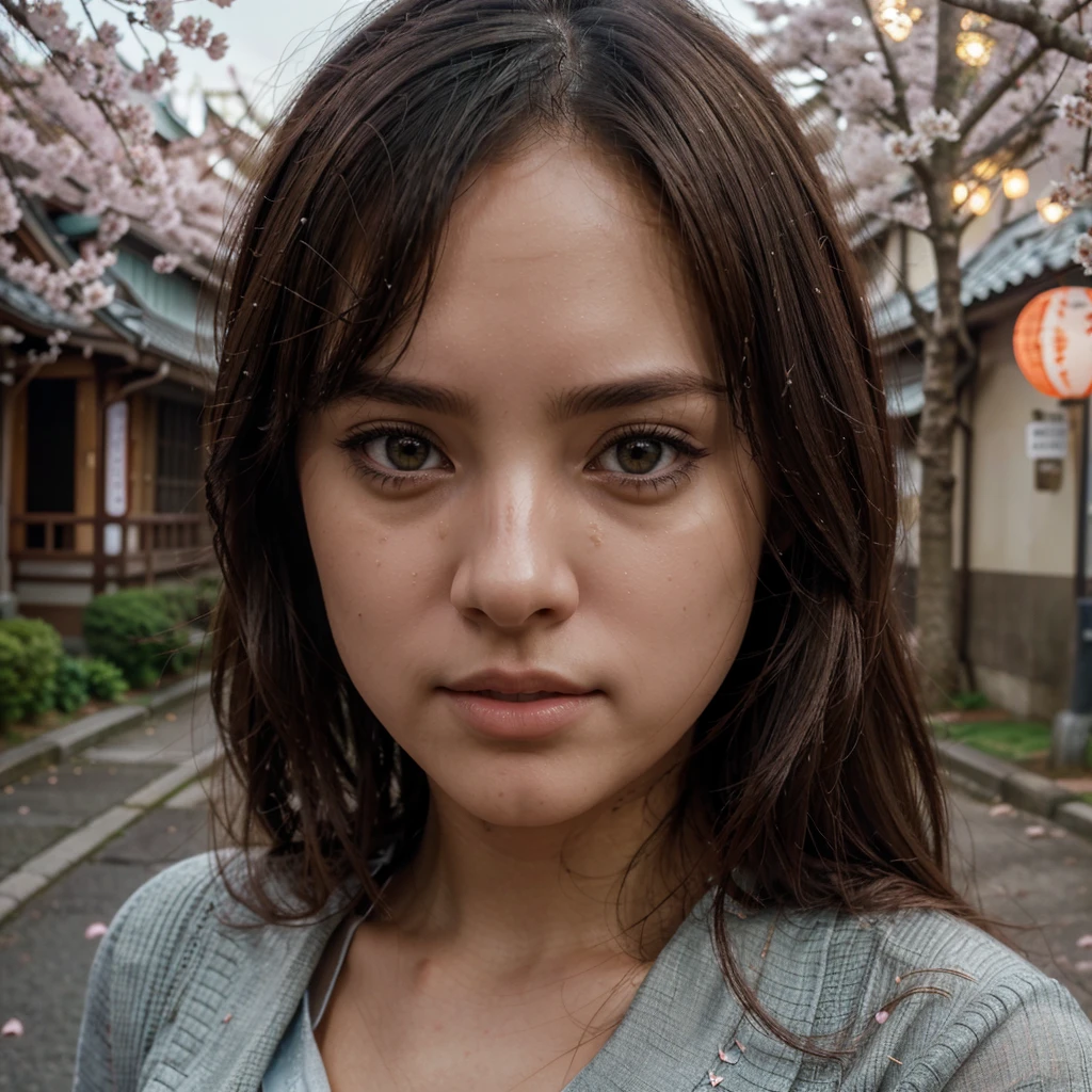 a beautiful detailed girl, 1girl, intricate detailed face, beautiful detailed eyes, beautiful detailed lips, extremely detailed intricate face and features, realistic, photorealistic, cinematic lighting, cinematic composition, beautiful detailed hands, intricate detailed fingers, gorgeous flowing hair, studio ghibli style, makoto shinkai style, highly detailed, 8k, masterpiece, highly detailed background, detailed japanese architecture, detailed japanese streets, beautiful cherry blossom trees, sakura petals, warm lighting, atmospheric, moody, vibrant colors, soft warm color palette