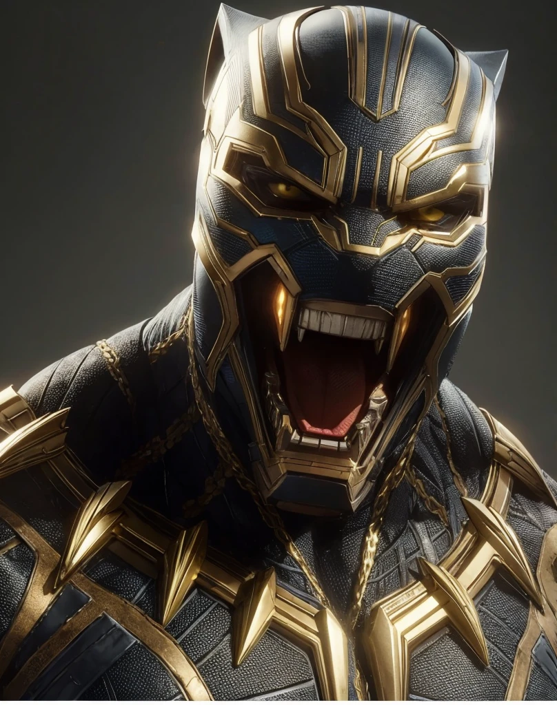 (Marvel&#39;s Black Panther, long gleaming fangs and teeth,based on the costume from the marvel films ), (black and silver accents costume), (ultra detaild),(8k resolution),(extremely detaild), Abstract expressionist painting "Hyperion", Deusa black panther, technological armor, sexy technological armor, epic image, enviroment, digitalpainting, Character concept art portrait, sexy female body, ((rosto coberto por black panther, covered mouth, covered eyes, black panther)), black panther com raiva mostrando dentes totalmente a fiados e detalhados, impressive neckline, very open, extremely beautiful