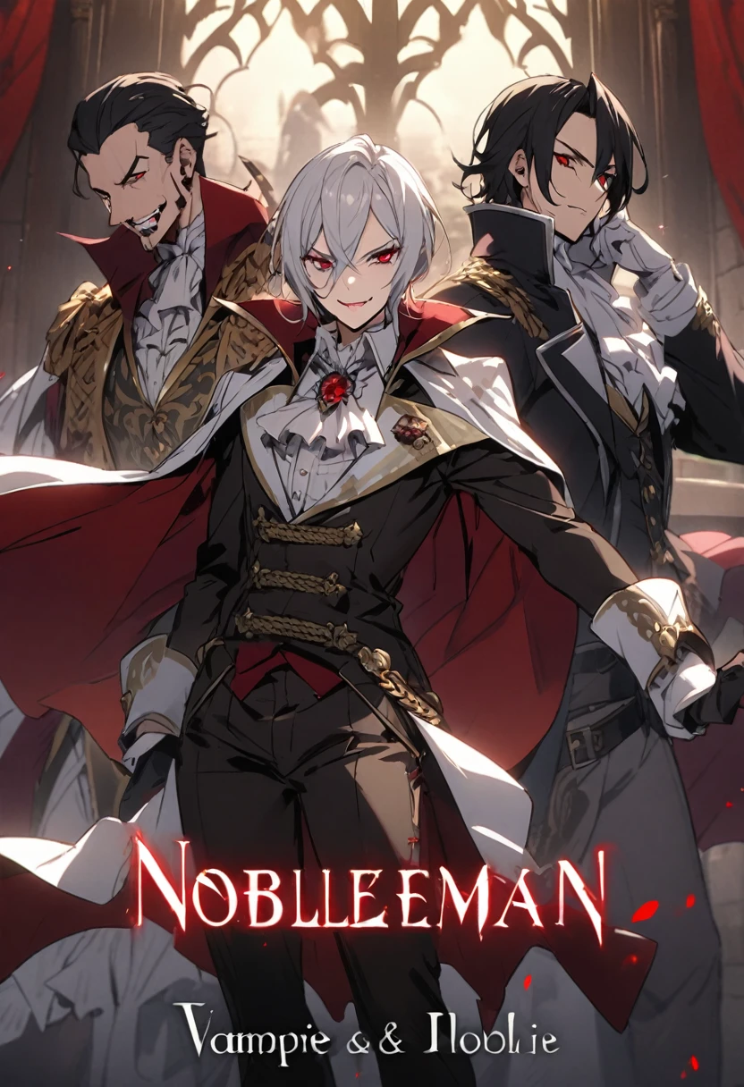 Vampire、Nobleman's Mansion、Super luxury room、Elegant furnishings、Late Night、Glowing red eyes、Vampireの牙、