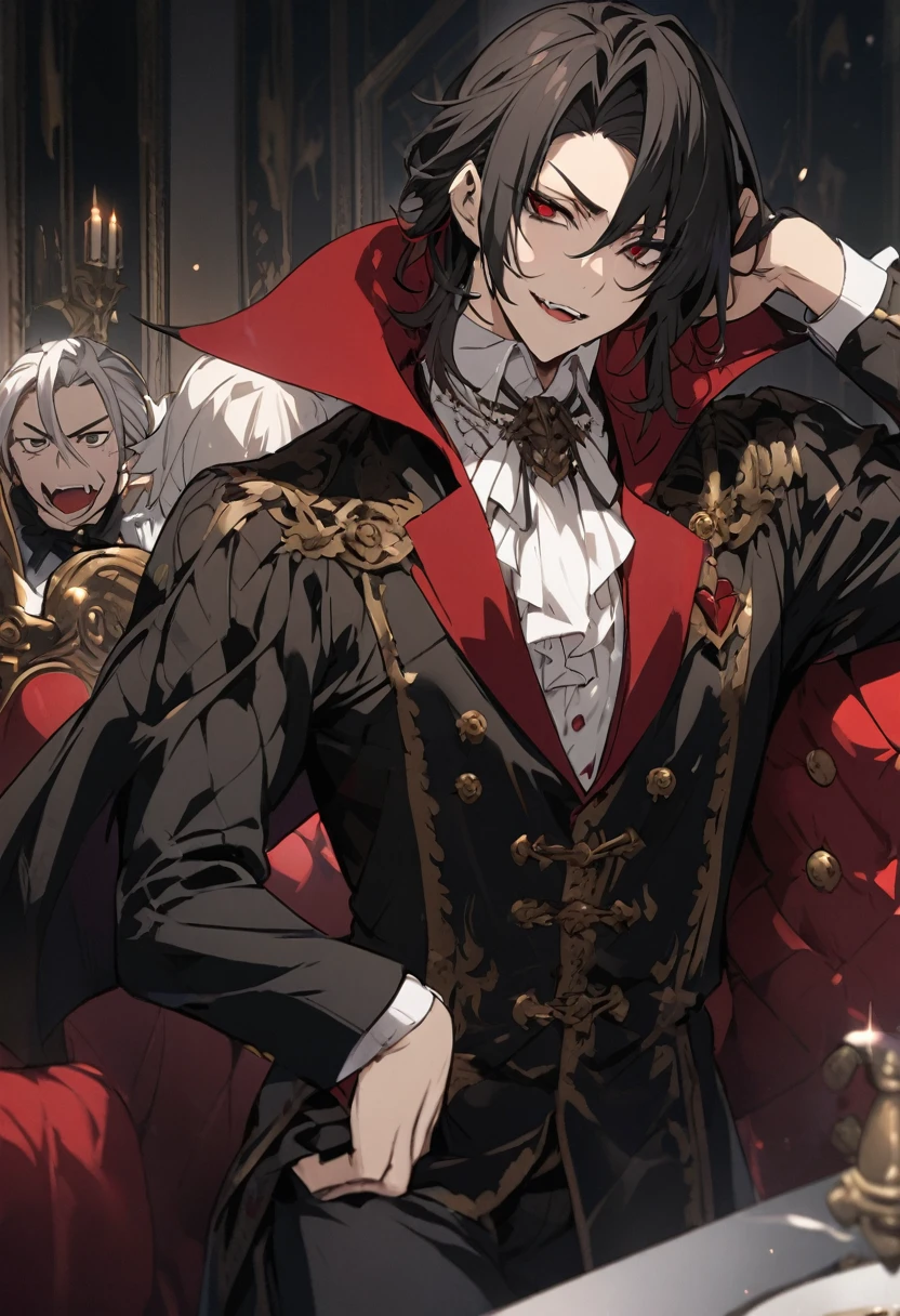 Vampire、Nobleman&#39;s Mansion、Super luxury room、Elegant furnishings、Late Night、Glowing red eyes、Vampireの牙、