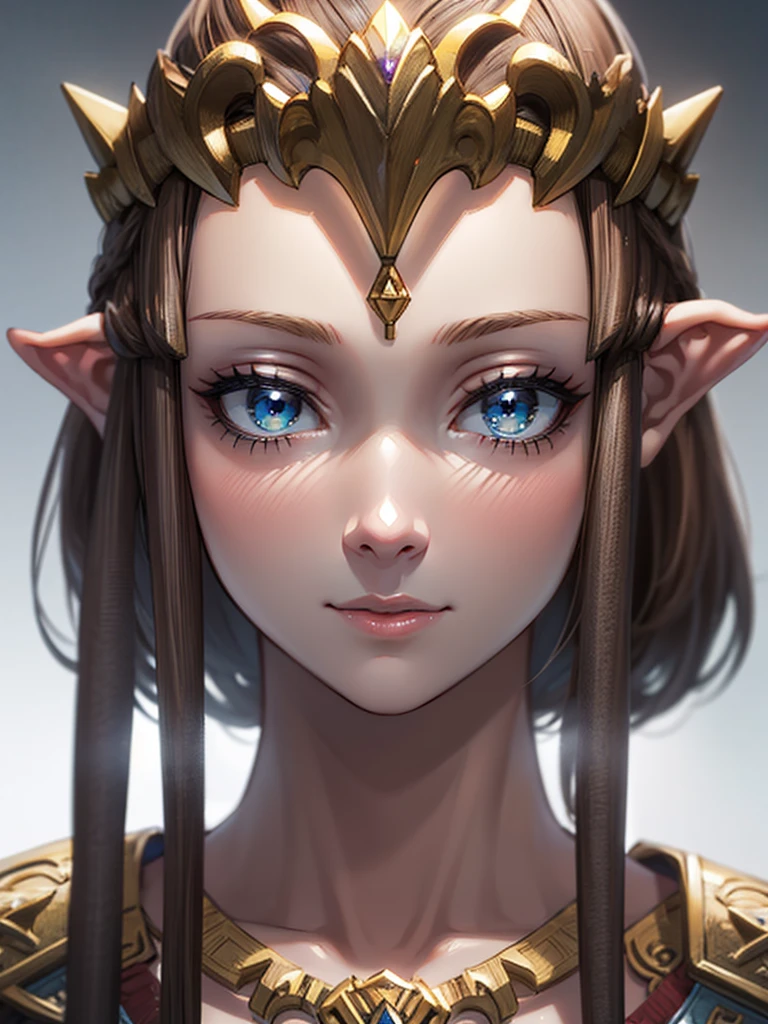 ((Highly detailed face)),((Very beautiful face)),Close-up of a statue of a woman holding a sword, Zelda Twilight Princess, portrait of Princess Zelda, Princess Zelda, Twilight Princess, portrait of Zelda, Zelda, from legend of zelda,, Close-up shot of the movie goddess, CGI Cutscene, Cinematic close-up bust shots, Face close-up, Zelda with triforce