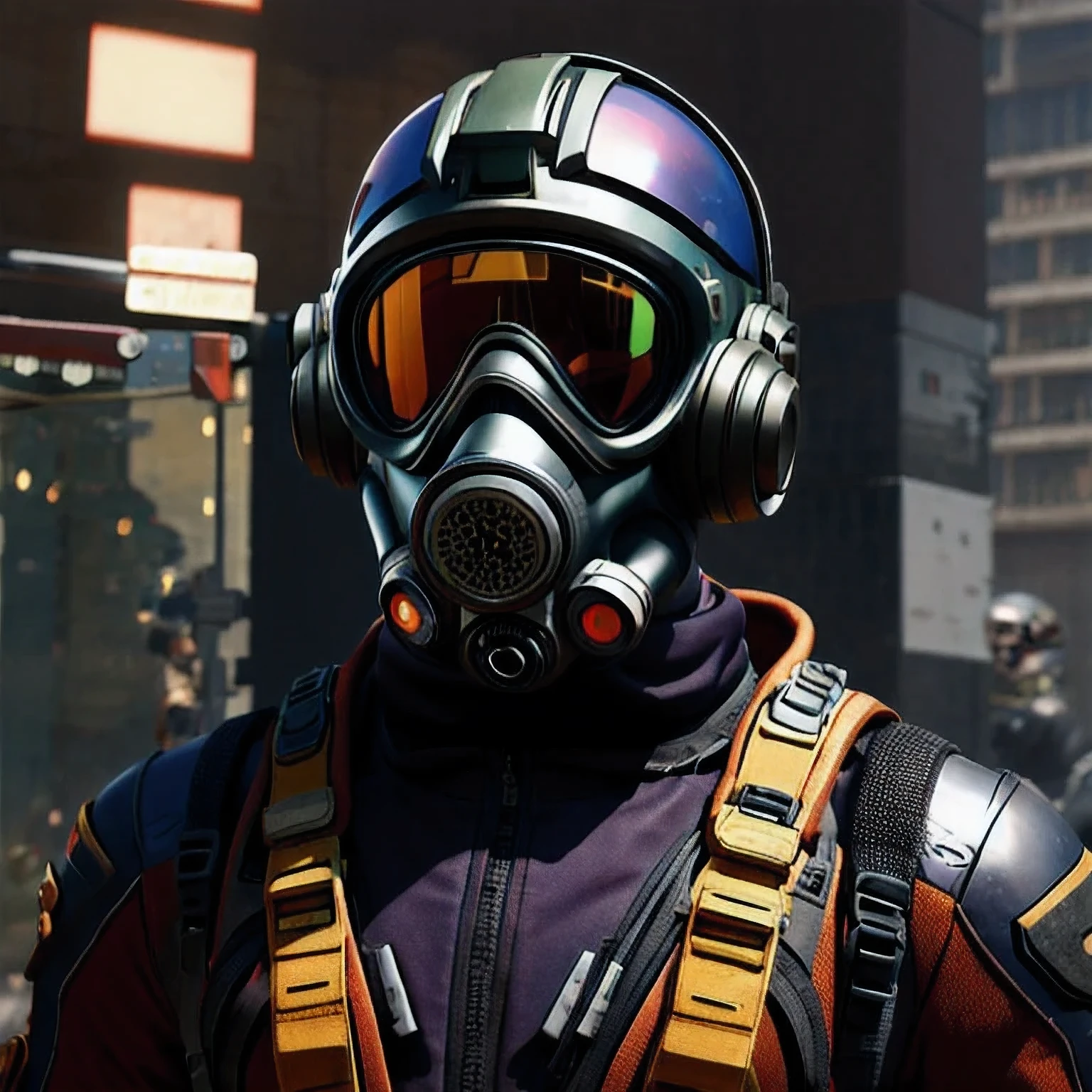 Image of a man wearing a gas mask and goggles, Science Fiction Characters render, 3D rendering style, Science Fiction Characters, Post-apocalyptic explorer, Science Fiction Characters, Stylized 3 D rendering, 3 d character render, sci - fi pilot, Sci-fi soldier, character render, Stylized characters, Dusty spacesuit(((Goggles)))(one person)