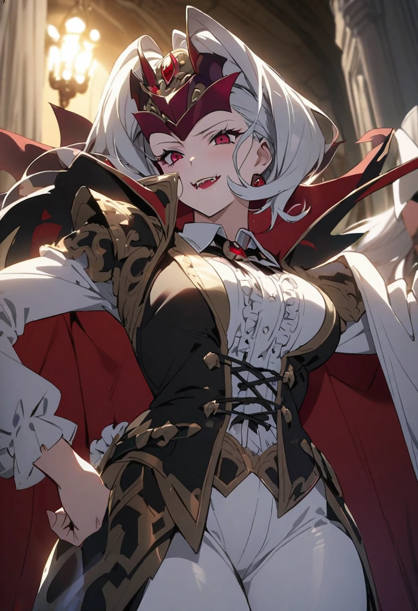 Vampire Woman、Nobleman&#39;s Mansion、Super luxury room、Elegant furnishings、Late Night、Glowing red eyes、I can see the vampire&#39;s fangs、