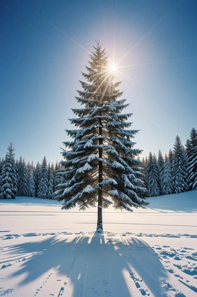 a fir tree in a winter landscape, t-shirt design, rzminjourney, vector-art