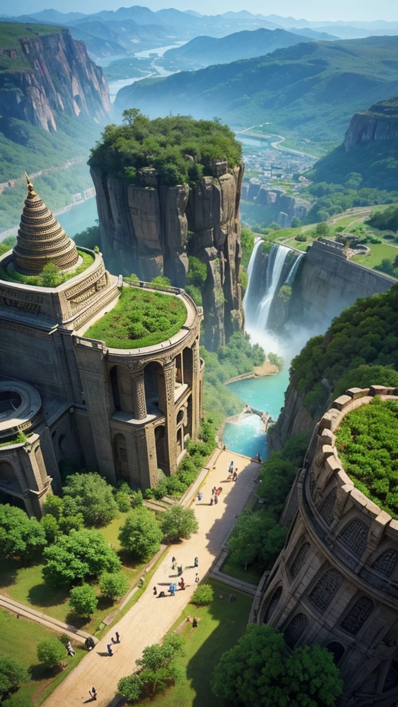 City in ancient Egypt, พื้นหลังCity in ancient Egypt, Fantasy, forest, tree, waterfall, ศิลปะFantasyยุคกลาง, game scene graph，aerial view，high angle lens，prime time light，Masterpiece，best quality，Best picture quality