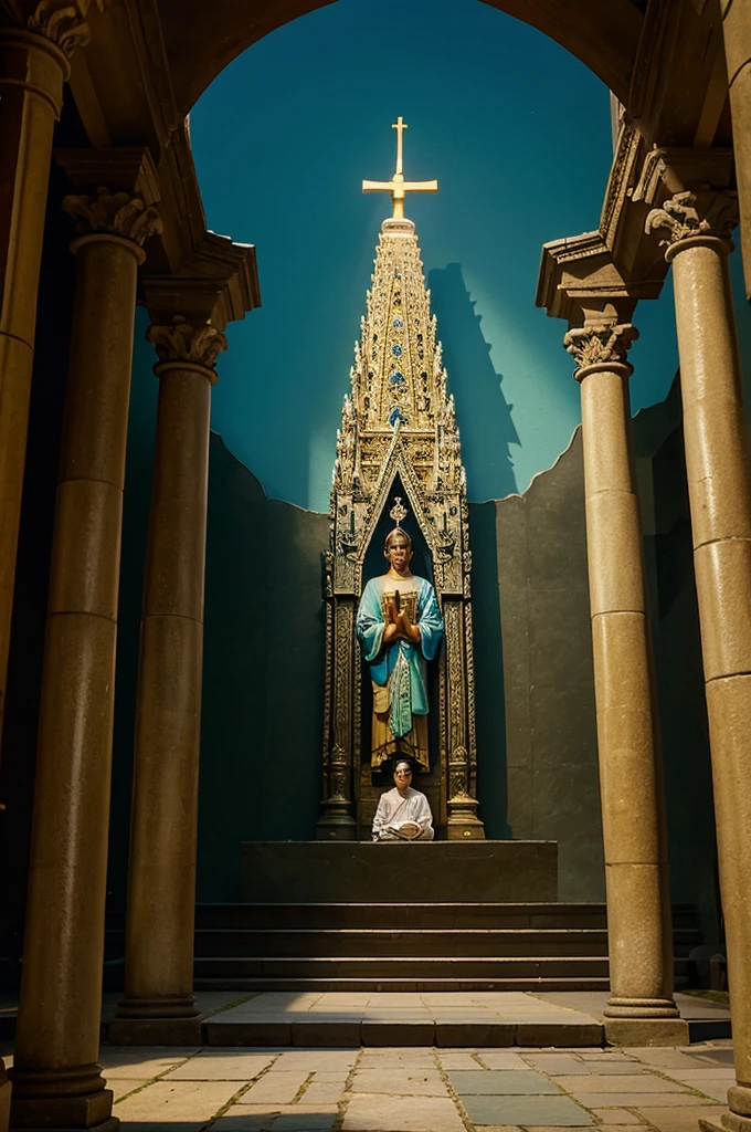 A cartoon image with a sacred theme in a place
