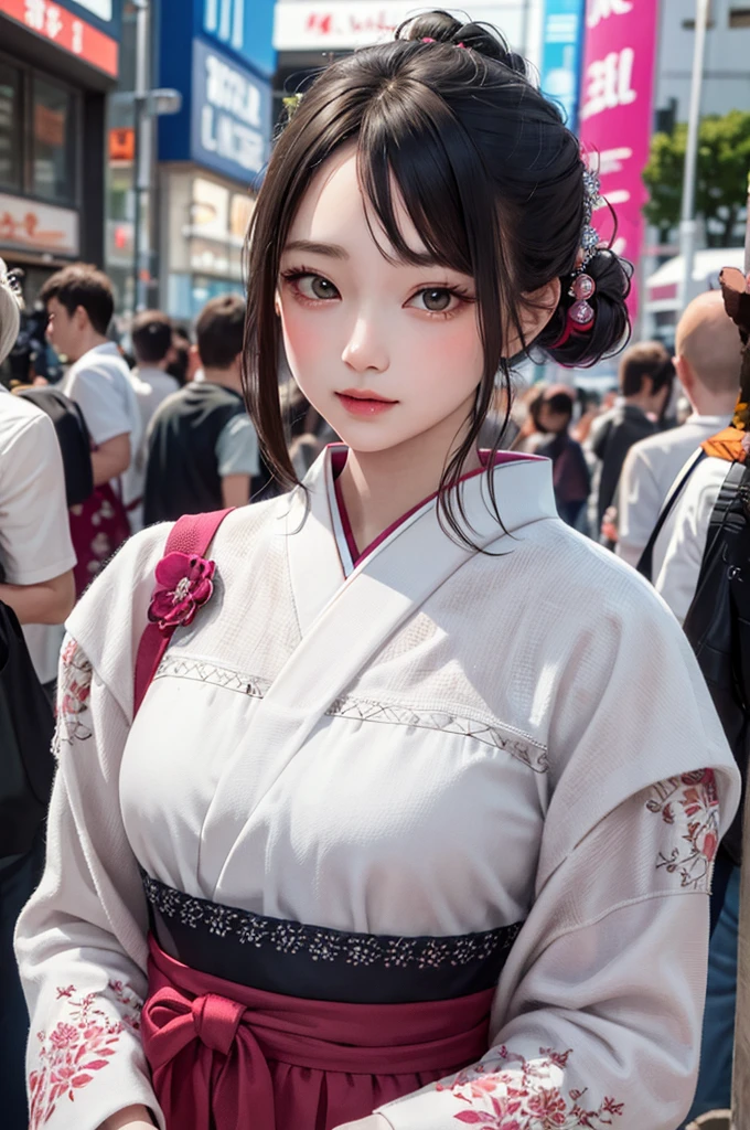 Masterpiece, Best Quality, 8K, Detailed Skin Texture, Detailed Cloth Texture, Beautiful Detail Face, Intricate Detail, Ultra Detailed, Portrait,Japanese girl、Harajuku style casual clothes、Colorful costumes