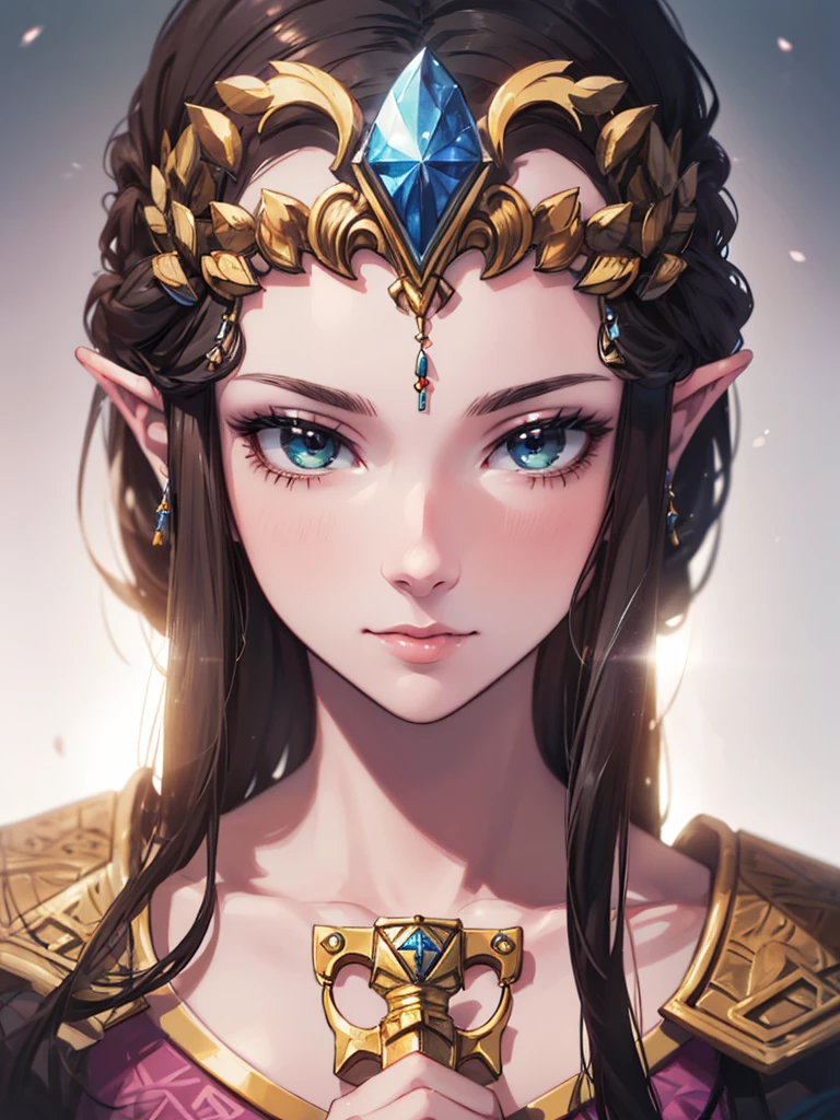 ((Highly detailed face)),((Very beautiful face)),Close-up of a statue of a woman holding a sword, Zelda Twilight Princess, portrait of Princess Zelda, Princess Zelda, Twilight Princess, portrait of Zelda, Zelda, from legend of zelda,, , Face close-up, ,((Portrait of a single person))