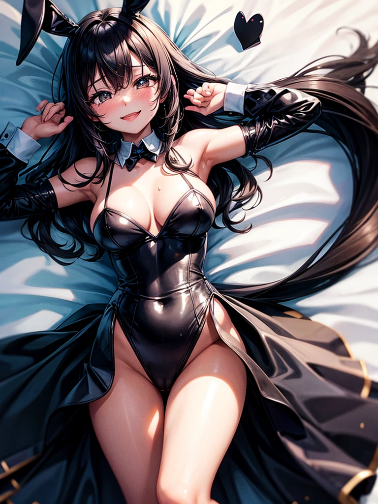 Highest quality,Highest Resolution,Sexy black bunny girl,smile,Bedroom,Dripping saliva,Tears,