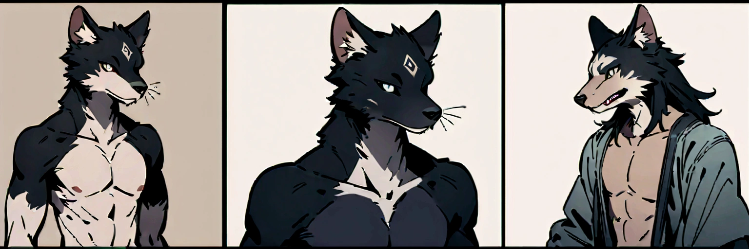 high quality, high detail, furry, one grey tabaxi, grey eyes, guy, skinny and long, long black hair off to the side, dnd art, fighter, no clothes