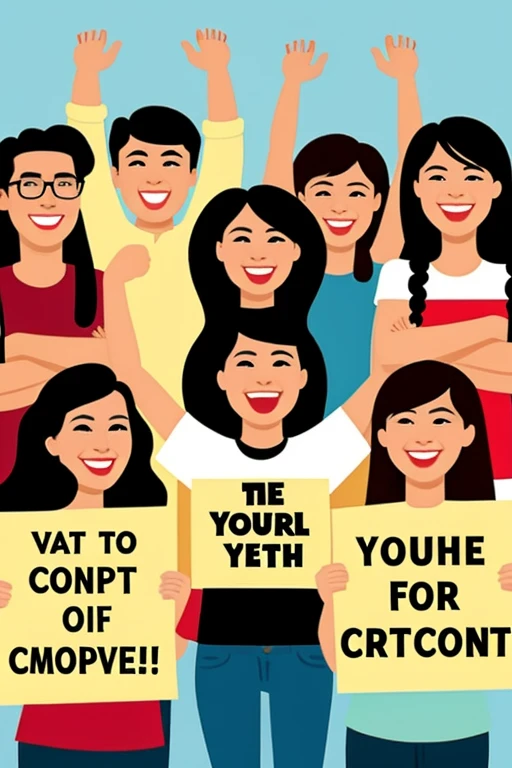 Animated image of happy young people united against corruption