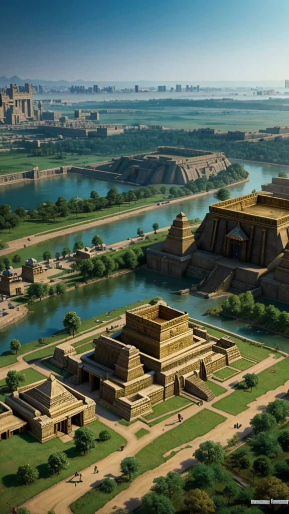 City in ancient Egypt, พื้นหลังCity in ancient Egypt, Fantasy, forest, tree, waterfall, ศิลปะFantasyยุคกลาง, game scene graph,aerial view,high angle lens,prime time light,Masterpiece,best quality,Best picture quality