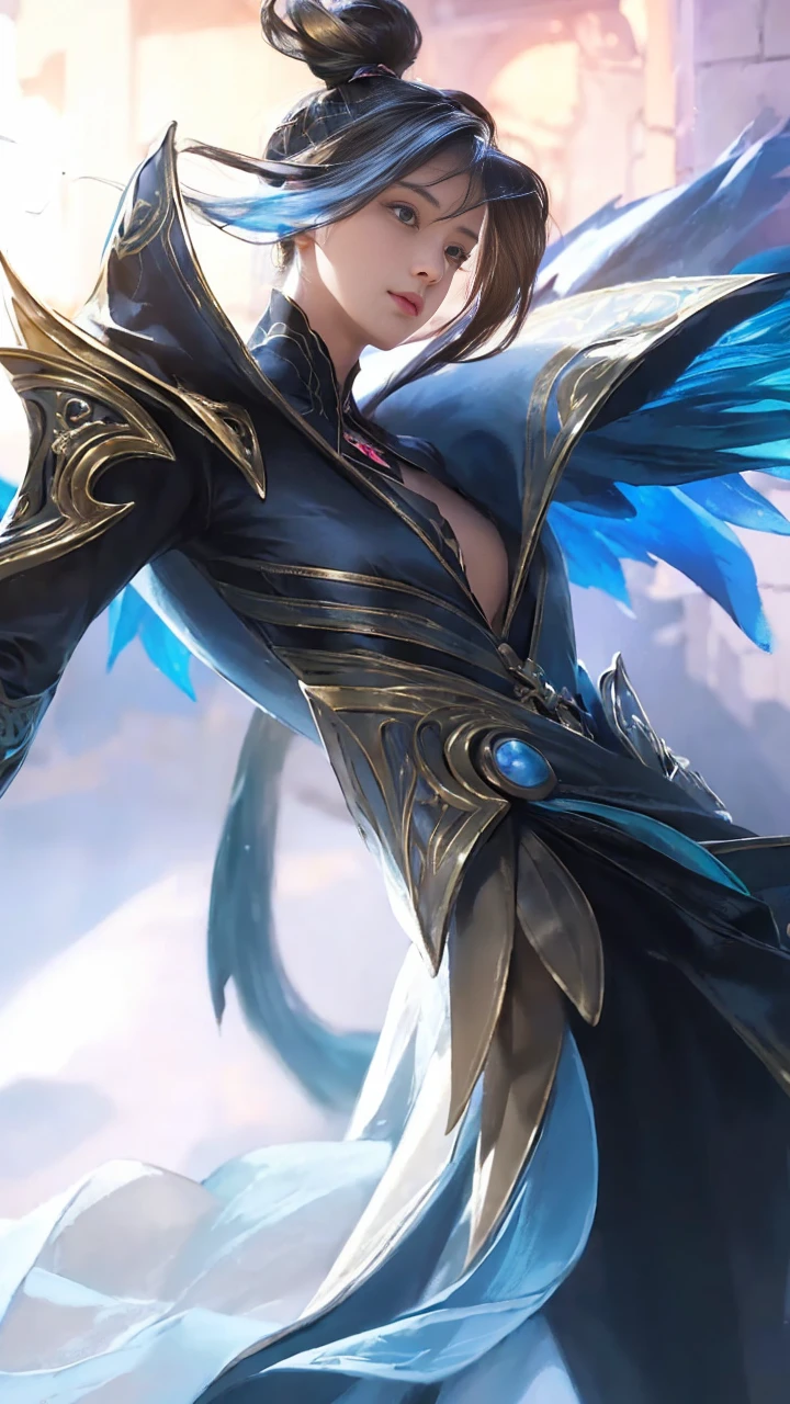 (A hyper-realistic)、(illustratio)、(hight resolution)、(8K)、(ighly detailed)、(Best Illustration)、(beautifully detailed eyes)、(top-quality)、(Ultra-detail)、(masterpiece)、(wall-paper)、(A detailed face)、solo、1 boys in、looking at viewert、fine detailed、A detailed face、in the darkness nigth、deep-shadows、lowkey、pureerosfaceace_v1、A smile、long、Black shawl straight hair、46-point diagonal bangs, (silk dresses、long skirt)(off shoulders)View of the castle、、Stand against the wall
