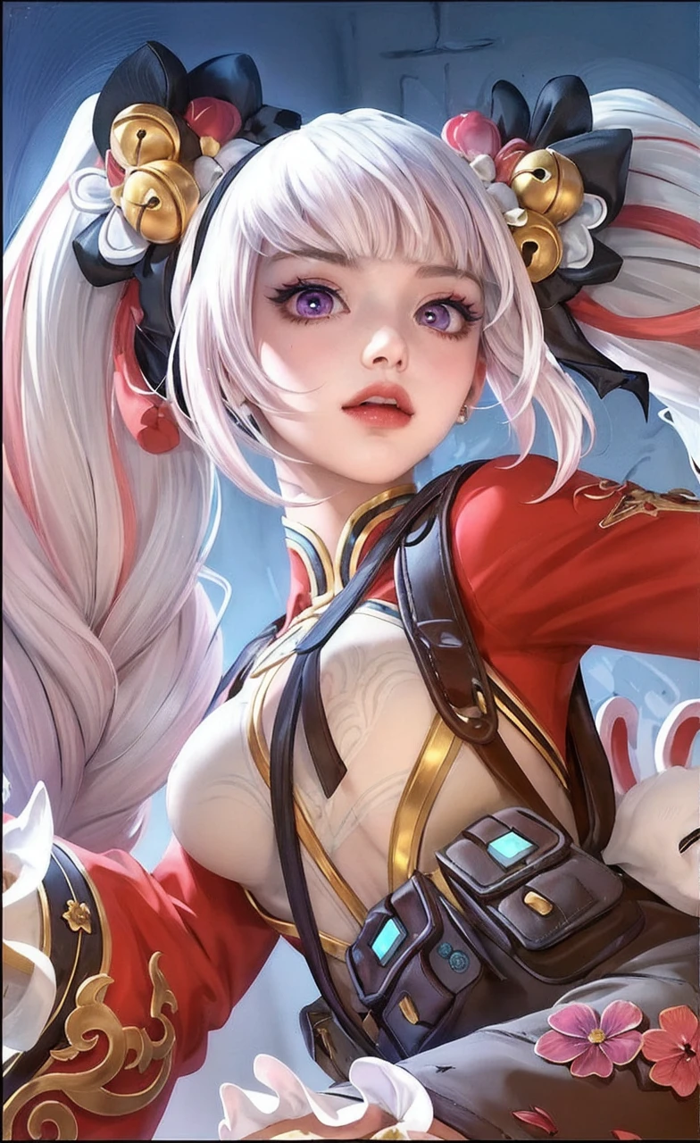 (masterpiece, best quality, 1girl, solo, intricate details, chromatic aberration), realistic, ((medium breath)),long hair, pink hair, red head ornament, pink highlights, hair over one eye,purple eyes, earrings, sharp eyes, choker, neon shirt, open jacket, crop top, (symmetry eyes),(perfect symmetrical body),against wall, brick wall, graffiti, dim lighting, alley ,look at viewer