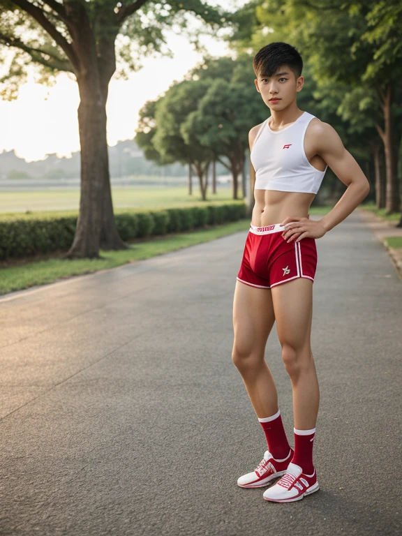 16 years old teenagers , very young , light-skin , wearing an dark red ???? ?????????, tmasterpiece，k hd，the feet，Transparent sports vest，semi transparent，black long socks，The barefoot , red colour , handsome and cute , extreme cute boy , white skin , dark red ????????? boxers shorts , extremely tall and cute boy ,oppa model , handsome model , full body , dark red boxers underwears short shorts , black socks , white light-skin , Chinese model , young boy , white skin , handsome and extremely cute , red boxers ????????? shorts , long black socks , handsome model , at the park , jogging , model oppa , long legs , jogging , running , high knee black socks ,black  long socks , stand up , extremely tall , extremely high , red underwears , red sports ????????? , long black socks , clean and white legs , Chinese model , extremely long legs , looking at the camera , clean and white thigh , heavy bulge , kid face , baby face , wearing jacket , red underwears boxers , light and white skin , Chinese model , strike a pose , ???? pose , flexing pose , show off his handsome pose , size different , height different , tallest boy in the world , height comparison with other boy