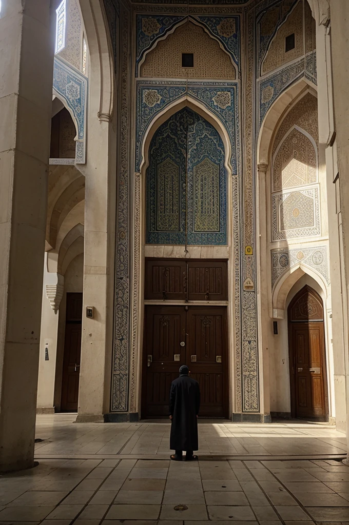 picture of a mosque and there is a human in front of him