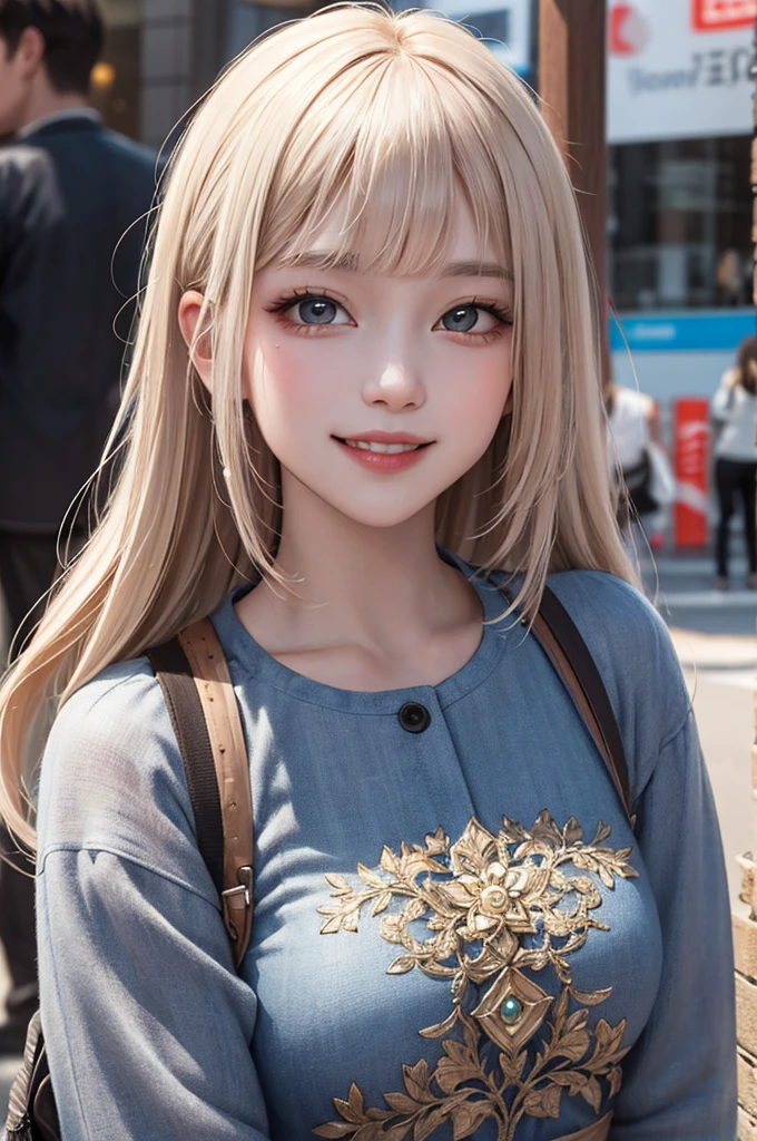 Masterpiece, Best Quality, 8K, Detailed Skin Texture, Detailed Cloth Texture, Beautiful Detail Face, Intricate Detail, Ultra Detailed, Portrait,1girl、Harajuku style casual clothes、Colorful costumes、smile、Shortcuts、bangs、