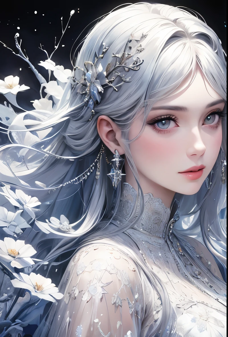 a beautiful girl, extremely detailed, highly detailed, intricate fractal art, 1girl, beautiful stars eyes, beautiful detailed lips, extremely detailed eyes and face, long eyelashes, Elegant Pose, cinematic lighting, Volumetric fog, dramatic colors, vibrant and vivid, photorealistic, 8K, best quality, masterpiece, official artwork, beautiful and aesthetic,Half-length portrait